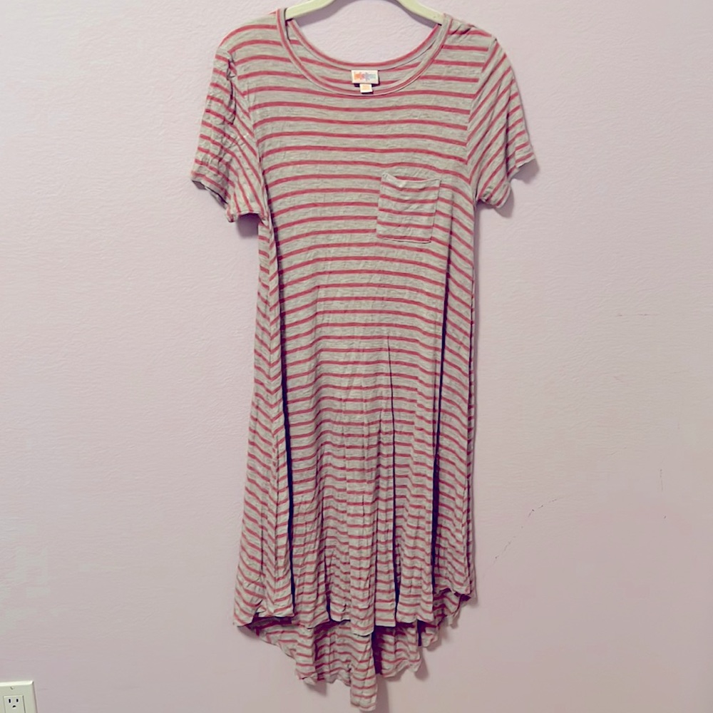 LuLaRoe Carly Ribbed Gray & Pink Striped Dress XXS SoftLike BUTTA! Offers Welcoe